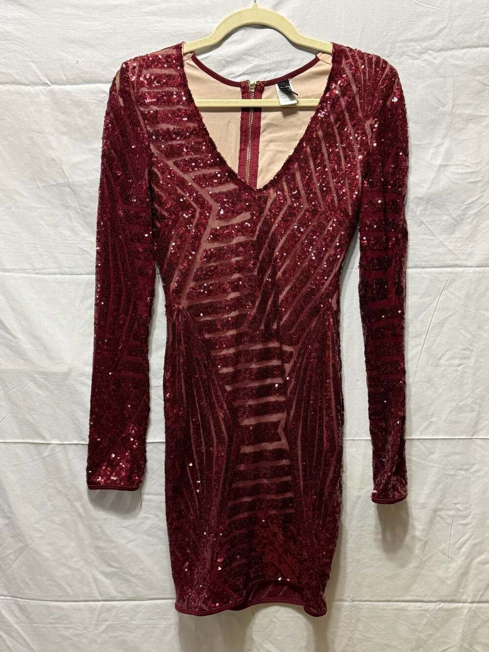 Windsor Burgundy Sequin Bodycon Mini Dress, Women's Size L